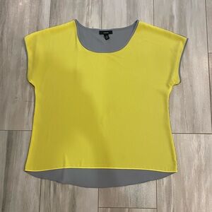 Alfani Vibrant Yellow and Grey Color-block Scoop Neck Top Short Sleeve, Size 8